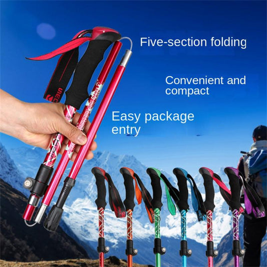 Walking Stick Hiking Trekking Poles Trail Ultralight 5 Section Adjustable Canes Aluminum Alloy Folding Walking Stick