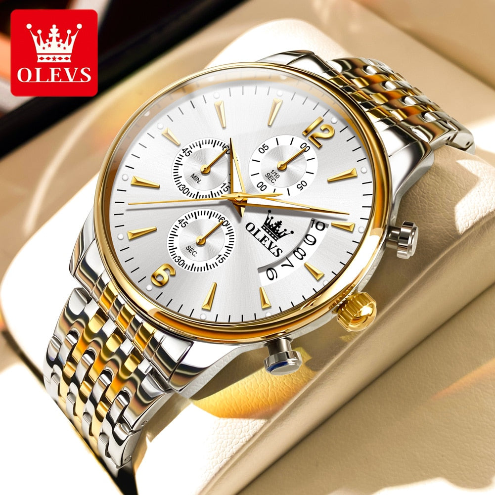 OLEVS Mens Watch Waterproof Luminous Wrist Watch Quartz Stainless Steel Watch for Men