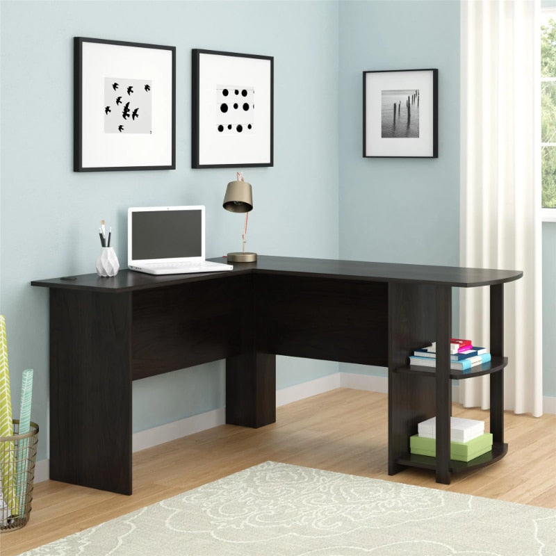 Ameriwood Home Dominic L Desk with Bookshelves New Computer Desk Student Bedroom Table