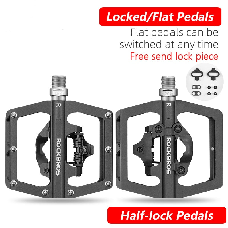 ROCKBROS Bicycle Pedal Non-Slip MTB Bike Pedals Aluminum Alloy Flat Platform Applicable SPD Waterproof Cycling Accessories