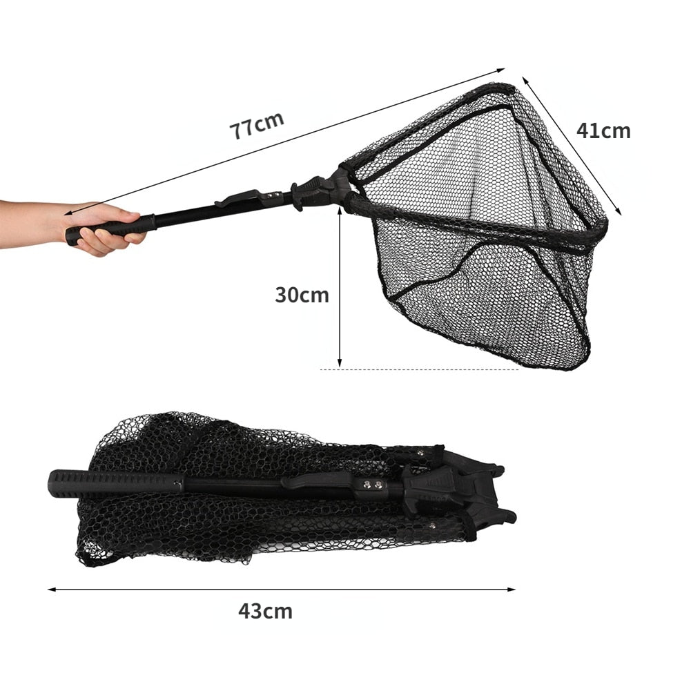 190cm 130cm 55cm Telescopic Landing Net Folding Fishing Pole Extending Fly Carp Course Sea Mesh Fishing Net For Fly Fishing