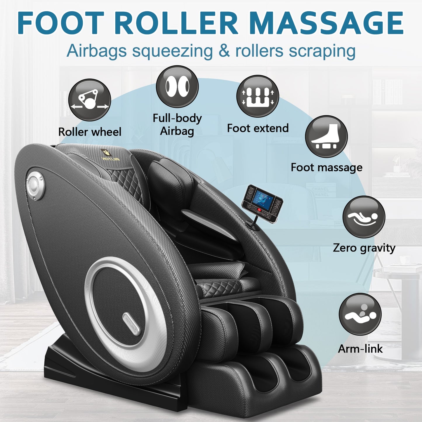 Full Body Massage Chair with Heating, Massage Chair Recliner with Zero Gravity, Bluetooth Speaker, Airbags, Foot Roller