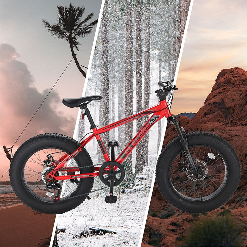 US Stock 20 Inch Fat Tire 7 Speed Mountain Bike Dual Disc Brake High-Carbon Steel Front Suspension Urban Commuter City Bicycle