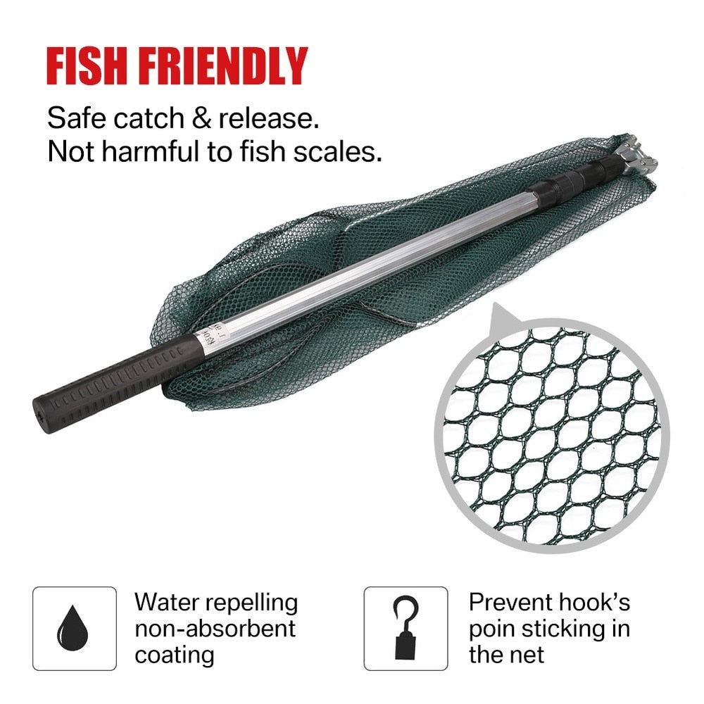 190cm 130cm 55cm Telescopic Landing Net Folding Fishing Pole Extending Fly Carp Course Sea Mesh Fishing Net For Fly Fishing