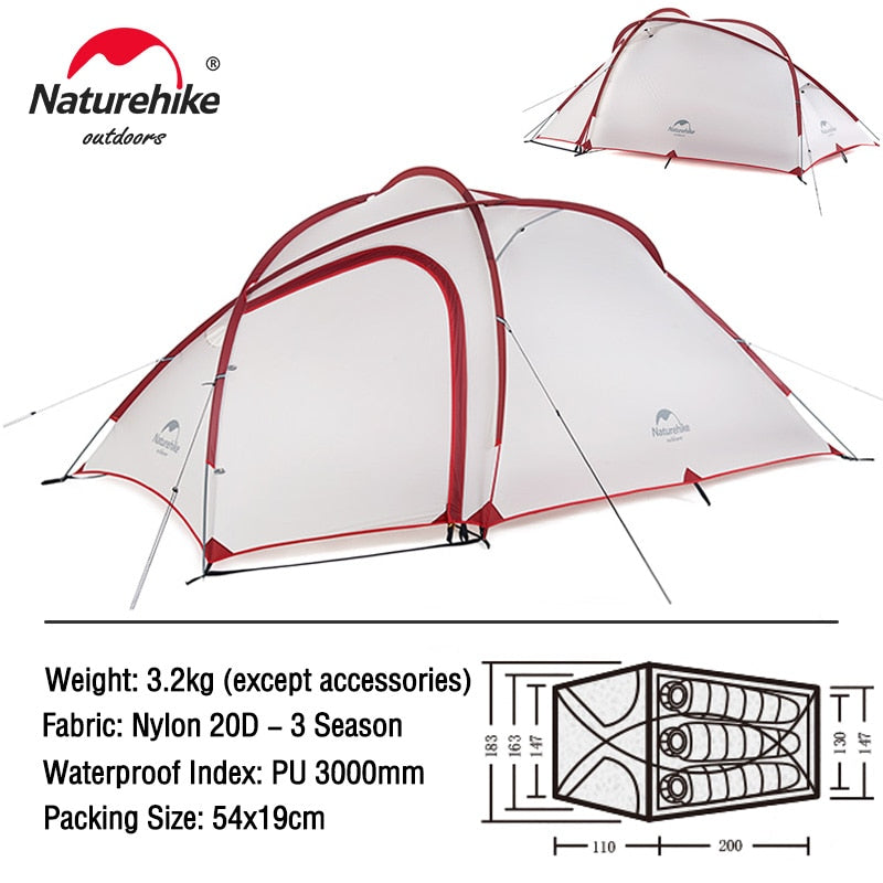 Naturehike Camping Tent 3 4 Person Tent Ultralight Portable Tent Waterproof Hiking Tent Hiby Series Family Outdoor Camping Tent