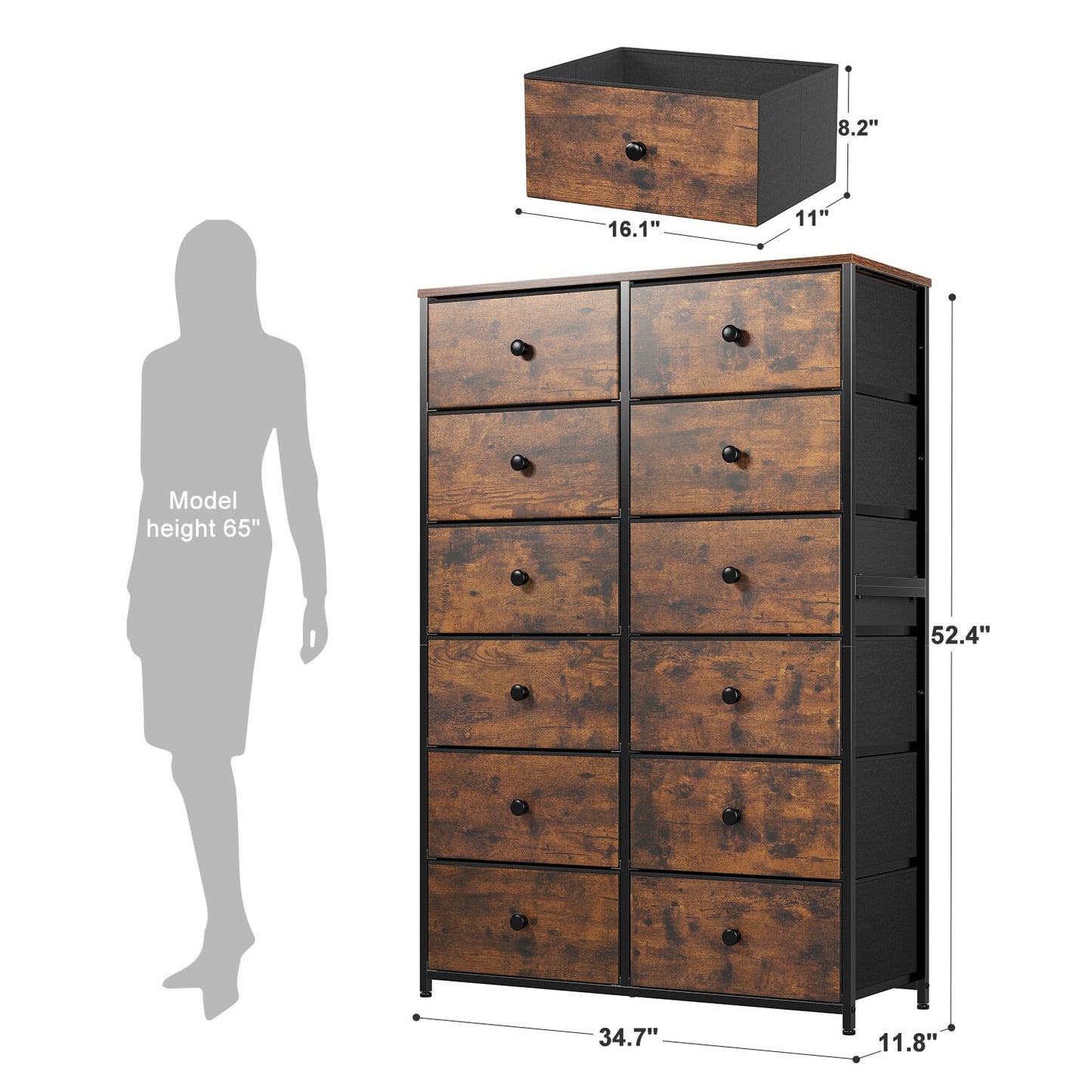 EnHomee Bedroom Dresser with 3 5 7 8 9 12 16 Fabric Drawers Chest Dresser Furniture Large Capacity Wooden Top Bedroom Closets