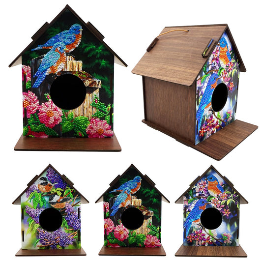 DIY Diamond Painting Hanging Bird House Wooden Bird Nest Hut Parrot Cage Shelter for Garden Decoration Diamond Embroidery