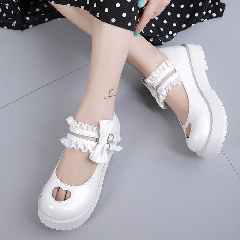 Sweet Lolita Hollow Heart Maid Cosplay Platform Mary Jane Flat Shoes