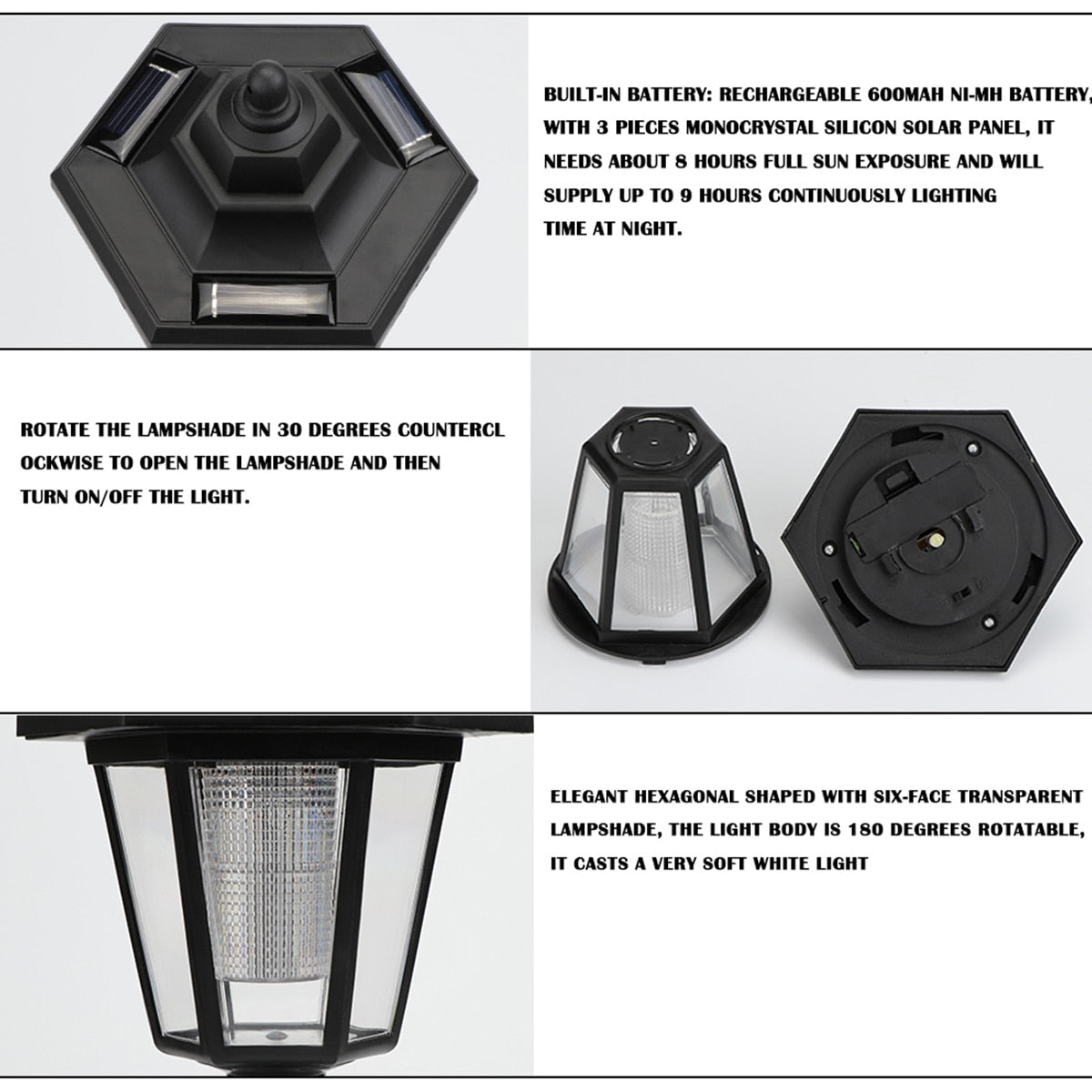 2PCS Solar LED Light Outdoor Wall Lamp Garden Light Hexagonal Solar Lantern Light Waterproof