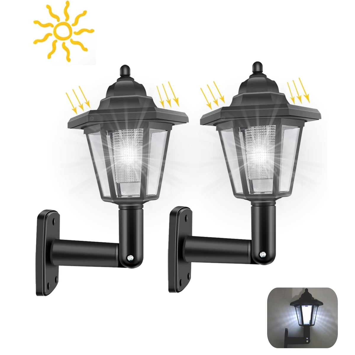 2PCS Solar LED Light Outdoor Wall Lamp Garden Light Hexagonal Solar Lantern Light Waterproof