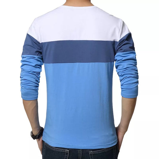 New Arrival Mens T Shirt O Neck Patchwork Long Sleeve T Shirt Mens Clothing Trend Plus Size Top Tees Shirts M-5XL