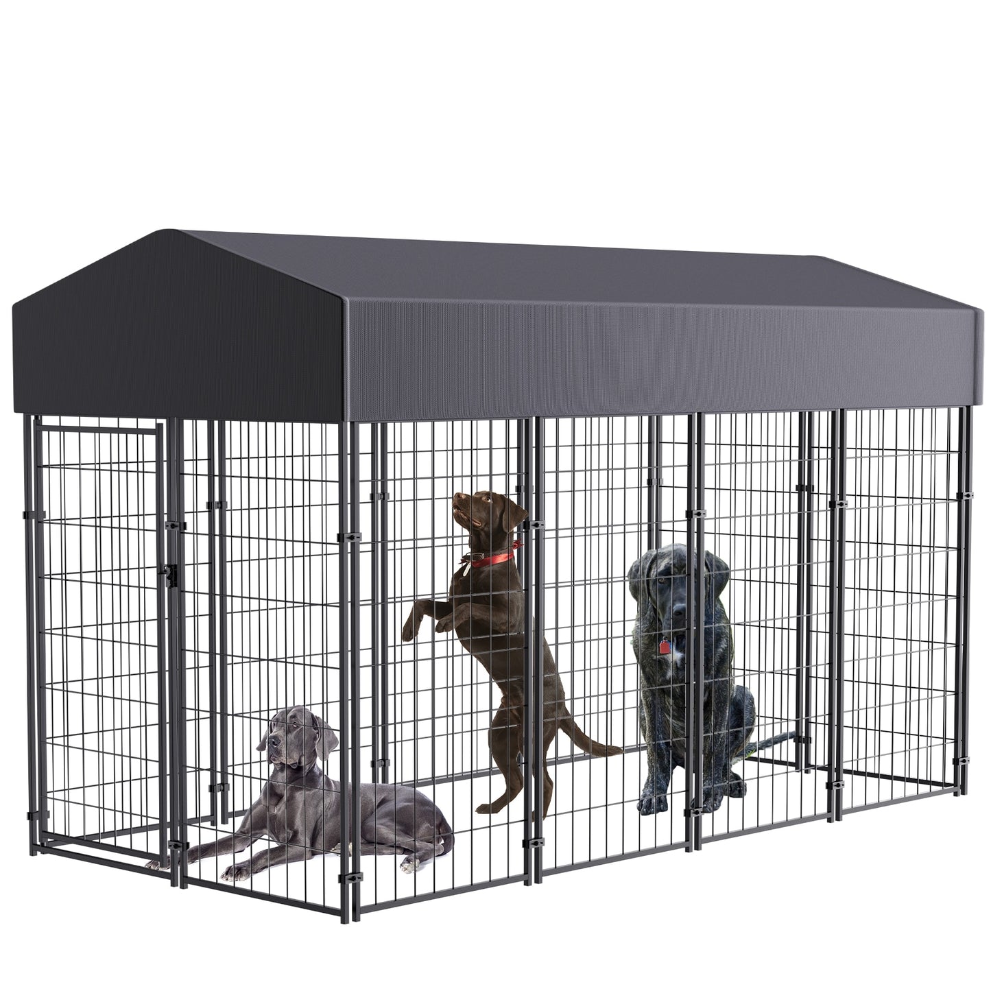 Large Dog Kennel Dog Crate Cage, Welded Wire Pet Playpen with UV Protection Waterproof Cover