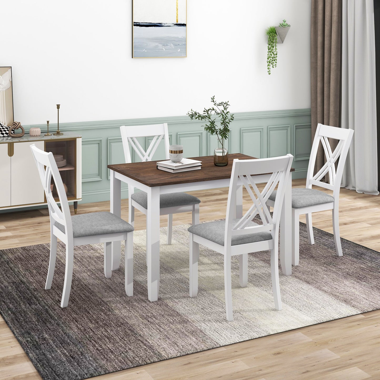 American Kitchen Table Minimalist Wood 5-Piece With 4 X-Back Chairs For Small Places Dining Table And Chair Set For Living Room