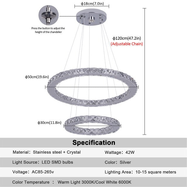 Modern Ring Crystal LED Fixture Home Chrome Lustre Ceiling Lamp Lustres Plafon Living Room Chandelier Kitchen Luminarias Light