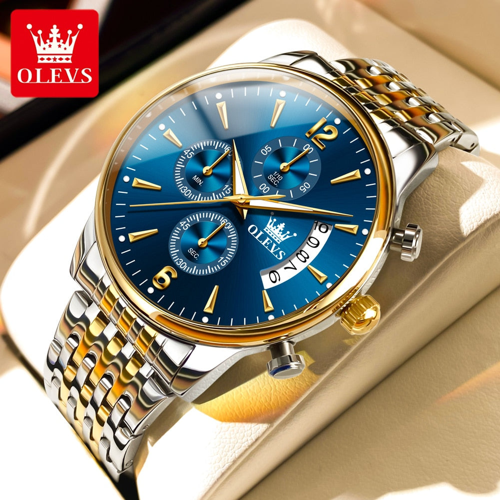 OLEVS Mens Watch Waterproof Luminous Wrist Watch Quartz Stainless Steel Watch for Men