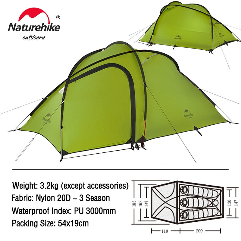 Naturehike Camping Tent 3 4 Person Tent Ultralight Portable Tent Waterproof Hiking Tent Hiby Series Family Outdoor Camping Tent