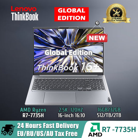 New Lenovo ThinkBook 16+ Laptop Ryzen R7 7735H AMD 16GB/32GB RAM 512G/1T/2TB SSD 16-Inch 2.5K 120Hz Screen Slim Notebook PC