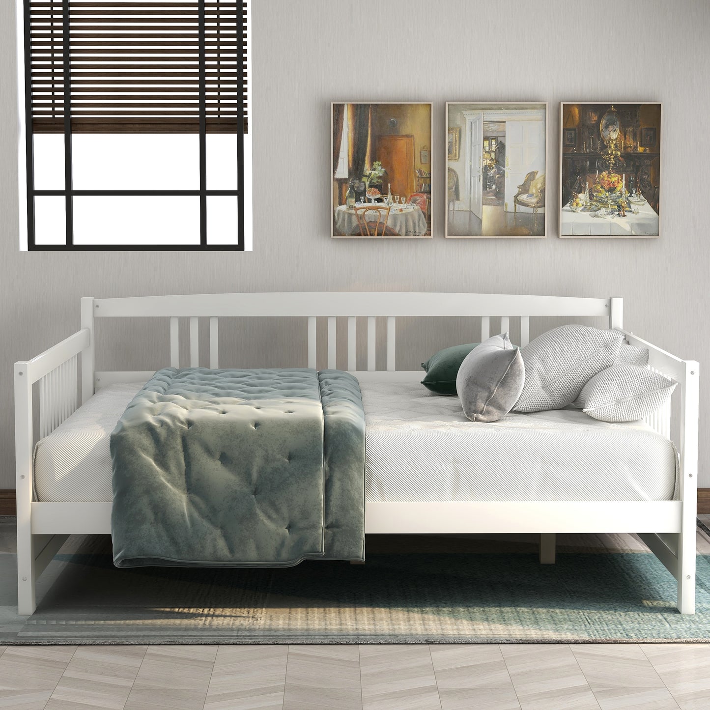 Wood Daybed Twin/Full Size Bed Frame with 10 Slats Support Legs 78.3&Wx57&Dx34H White/Espresso