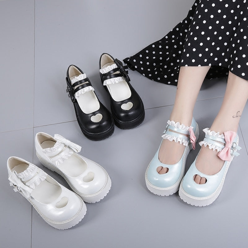 Sweet Lolita Hollow Heart Maid Cosplay Platform Mary Jane Flat Shoes