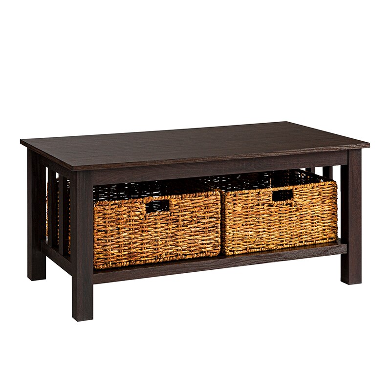 Traditional Storage Coffee Table with Bins, Espresso  Furniture Living Room