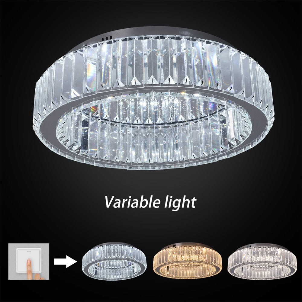 Modern Big Crystal Round Led Chandelier Dimmable Ceiling Light Fixture with Remote for Foyer Hall Bedroom Indoor Lights  Lustres