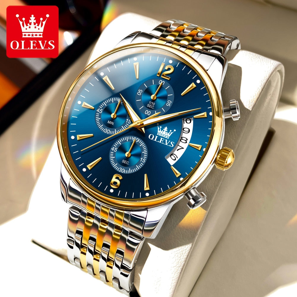 OLEVS Mens Watch Waterproof Luminous Wrist Watch Quartz Stainless Steel Watch for Men