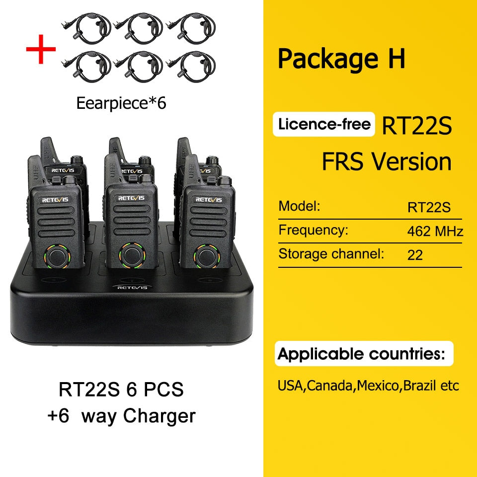 Mini Walkie Talkie 6 pcs Retevis RT622 PMR Walkie-talkies Professional PTT Two-way Radio FRS Two Way Radio RT22 Hotel Restaurant