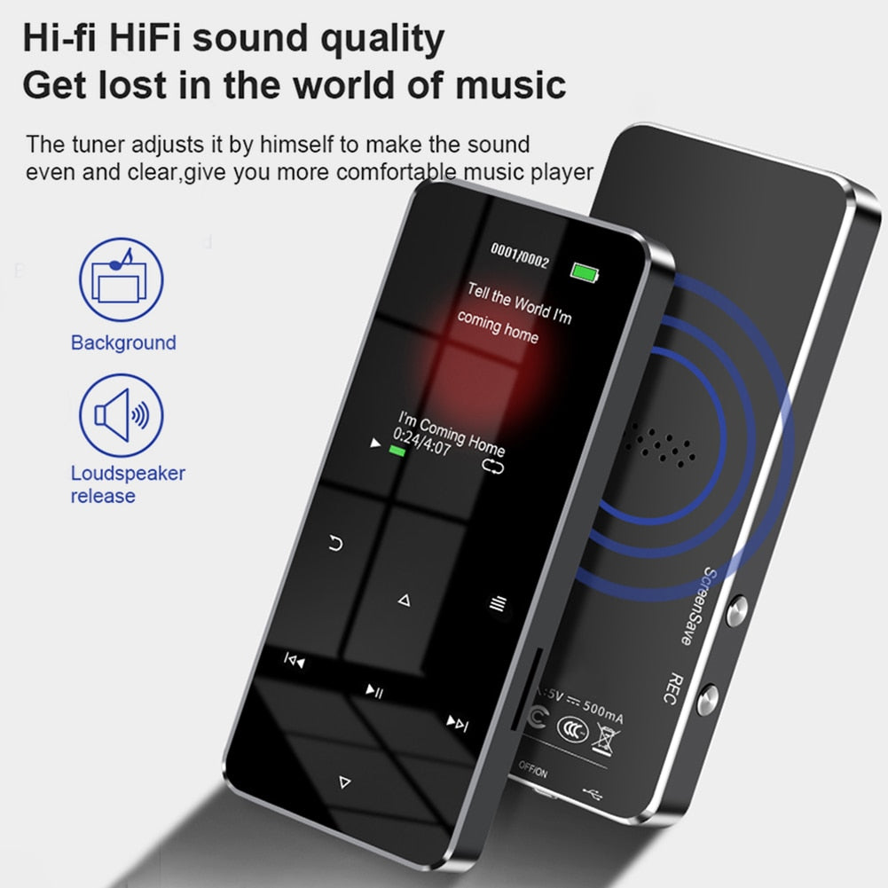 1.8 Inch Touch Screen MP3 MP4 Player HiFi Music Player Bluetooth 5.0 Supports Card E-book Portable Student Walkman with FM Radio