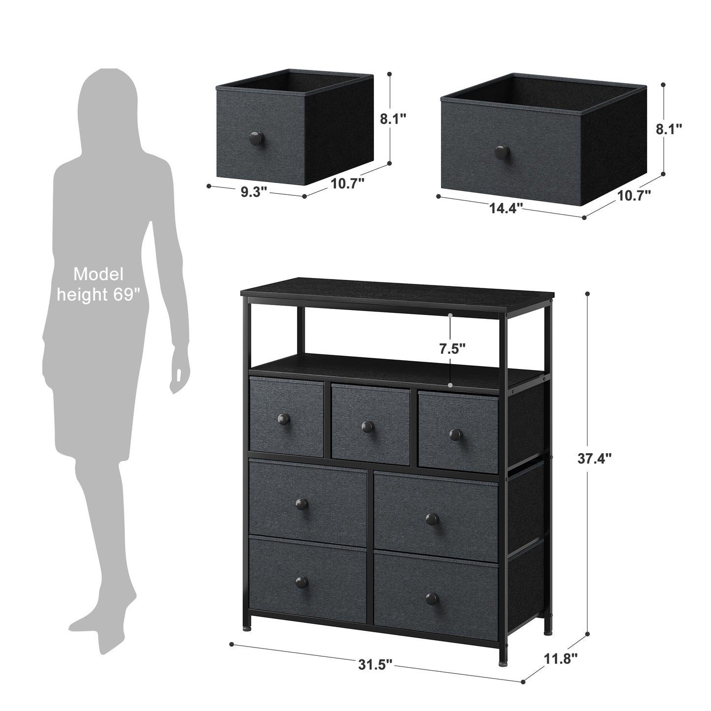 EnHomee Bedroom Dresser with 3 5 7 8 9 12 16 Fabric Drawers Chest Dresser Furniture Large Capacity Wooden Top Bedroom Closets