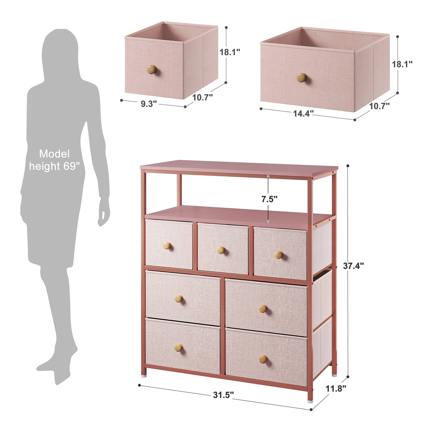 EnHomee Bedroom Dresser with 3 5 7 8 9 12 16 Fabric Drawers Chest Dresser Furniture Large Capacity Wooden Top Bedroom Closets