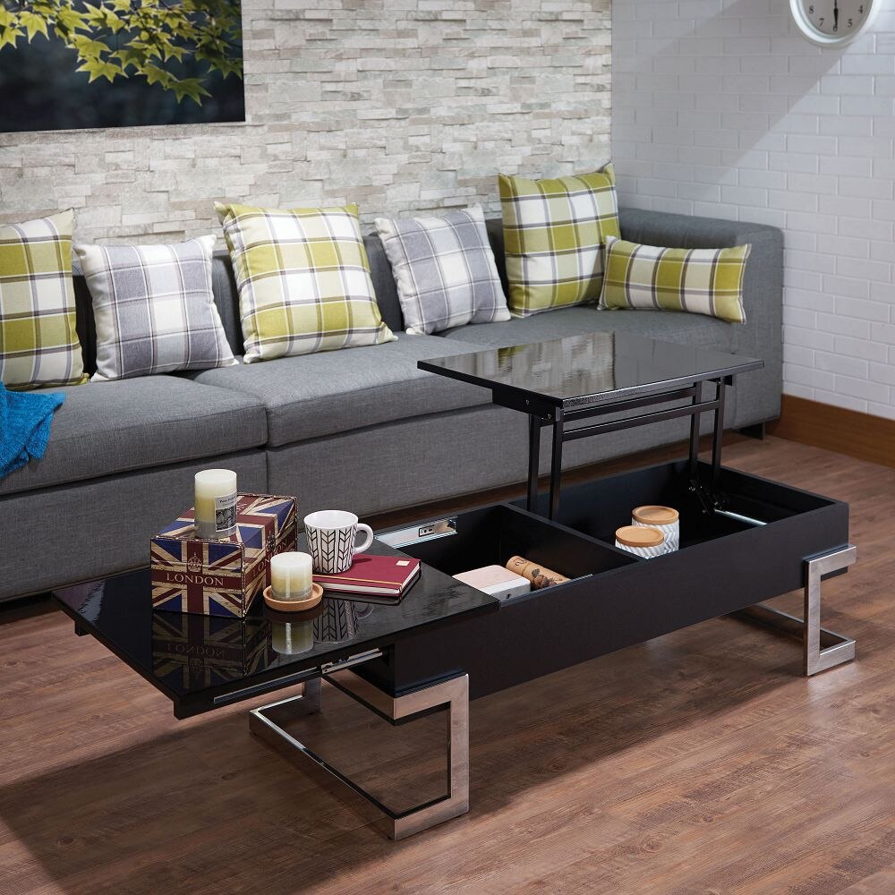 Calnan Lift Top Coffee Table in White/Black & Chrome