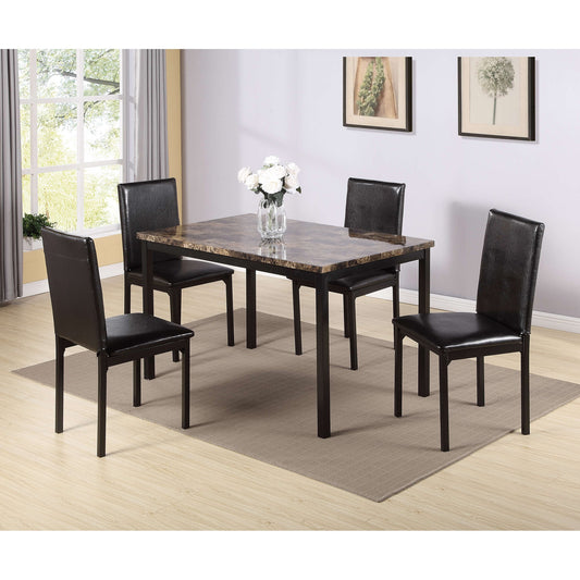 Furniture 5 Piece Metal Dinette Set Include 1 Faux Marble Top Dining-Table+4 Black Dining Chair Seats