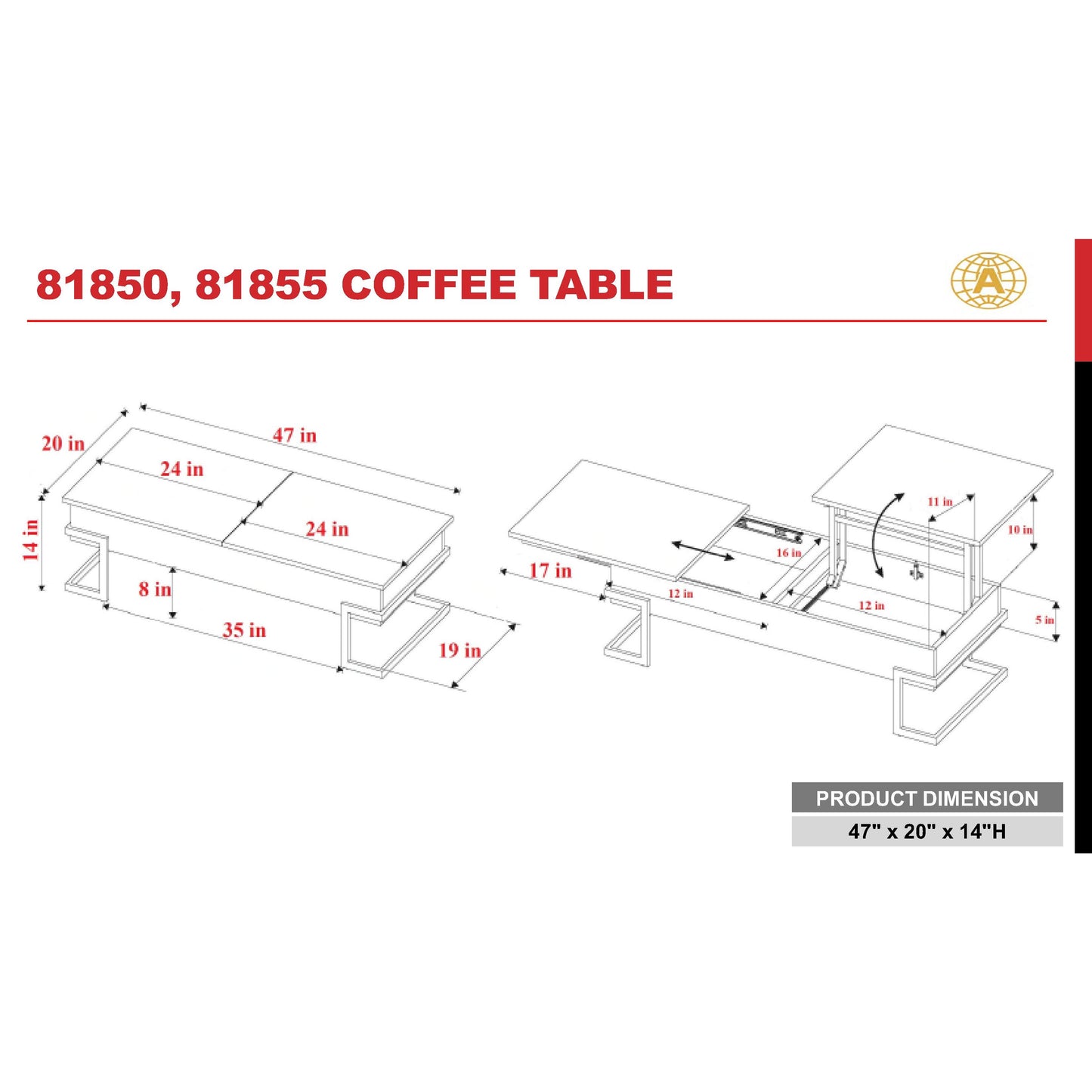 Calnan Lift Top Coffee Table in White/Black & Chrome